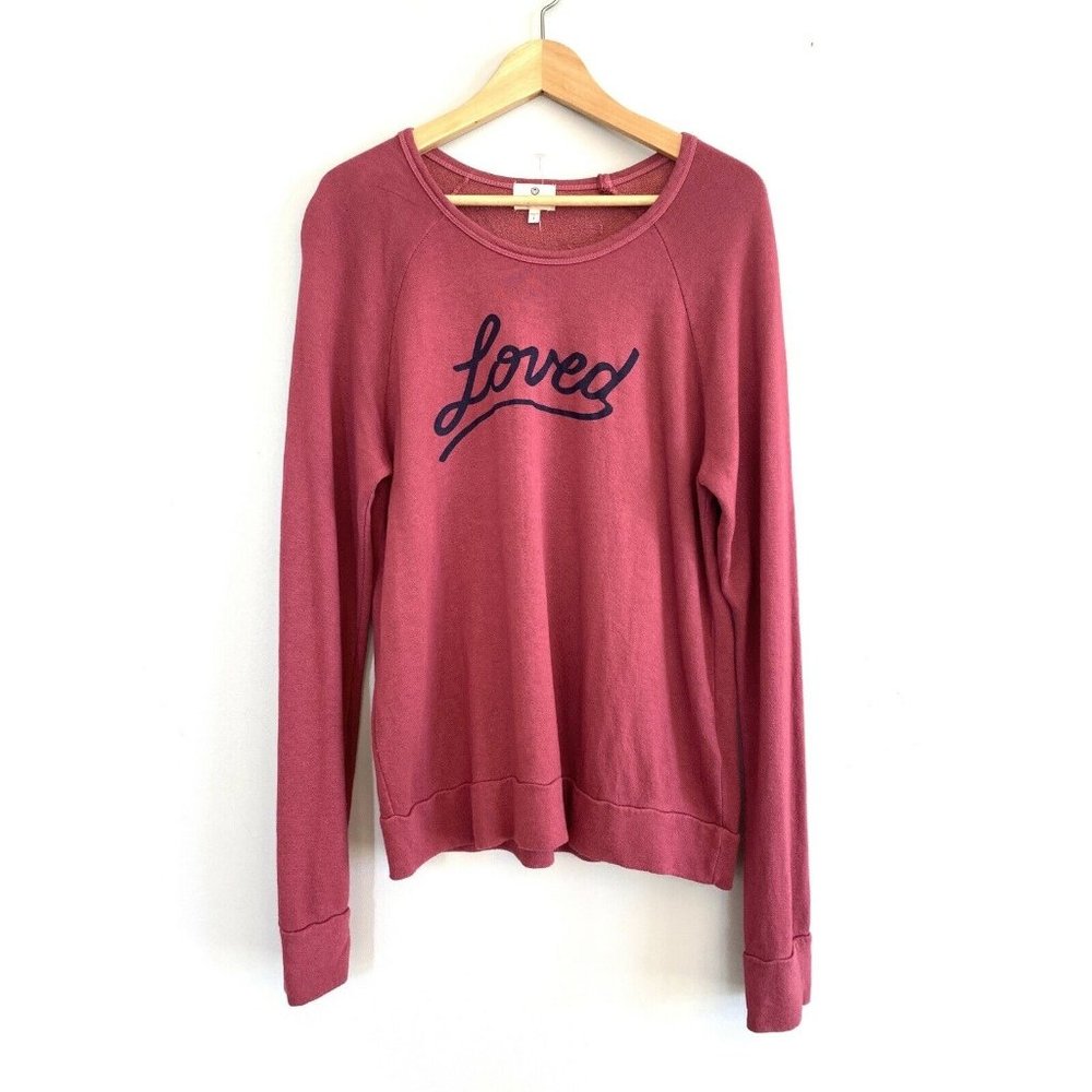 SUNDRY Women's Size 2 Medium ‘Loved’ Maroon Pullover Lightweight Soft Sw…
